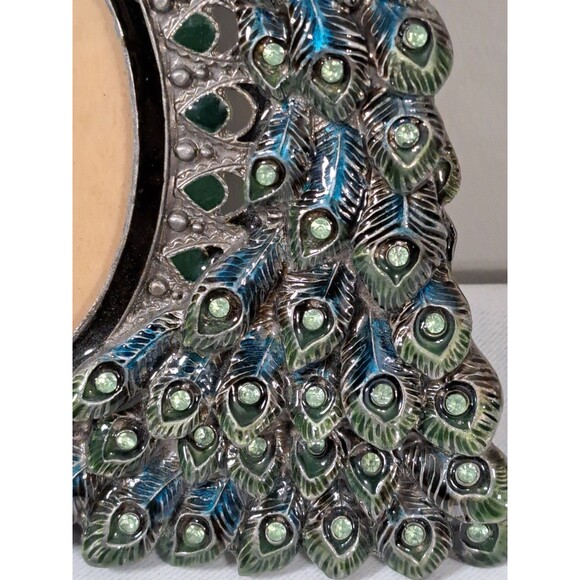 Pier 1 Imports Peacock Picture Frame Jeweled Enamel Rhinestones 2.5x3.5" Opening - Picture 4 of 8